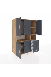 Kronos Dolap 7 Raflı 4 Çekmeceli 5 Kapaklı 132x59x195 Çam-Antrasit/Antrasit