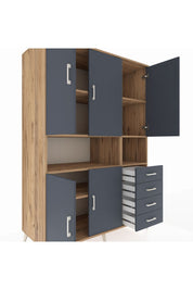 Kronos Dolap 7 Raflı 4 Çekmeceli 5 Kapaklı 132x59x195 Çam-Antrasit/Antrasit