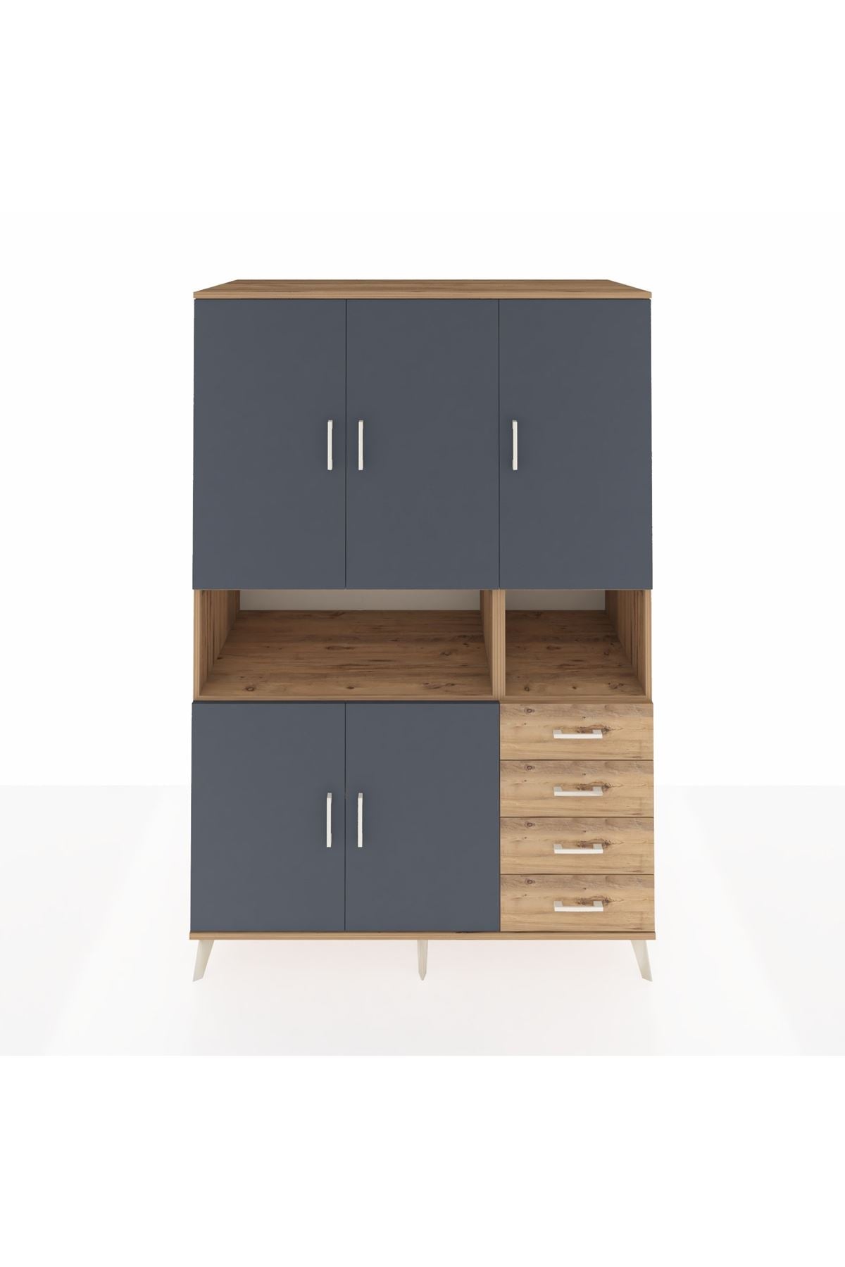 Kronos Dolap 7 Raflı 4 Çekmeceli 5 Kapaklı 132x59x195 Çam-Antrasit/Çam