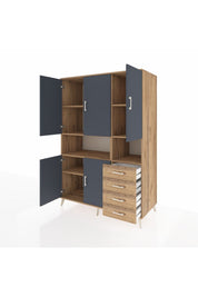 Kronos Dolap 7 Raflı 4 Çekmeceli 5 Kapaklı 132x59x195 Çam-Antrasit/Çam