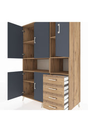 Kronos Dolap 7 Raflı 4 Çekmeceli 5 Kapaklı 132x59x195 Çam-Antrasit/Çam