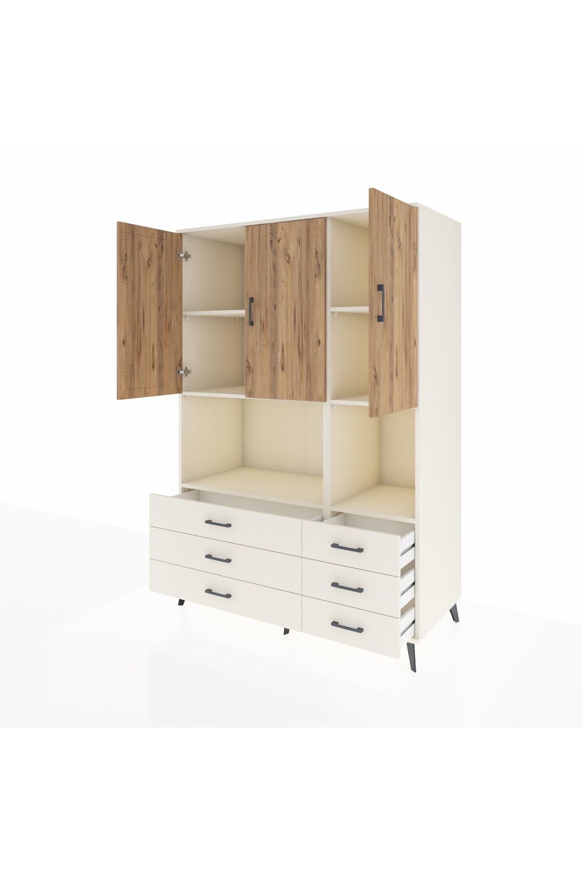 Kronos Dolap 6 Raflı 6 Çekmeceli 3 Kapaklı 132x59x195 Aytaşı-Çam/Aytaşı