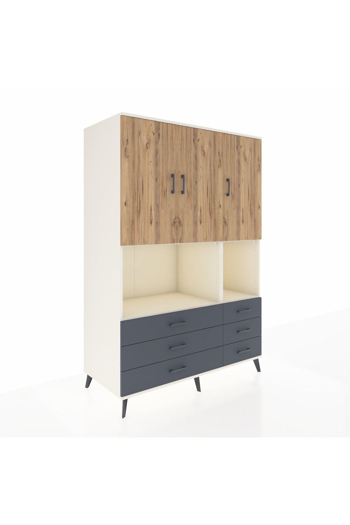 Kronos Dolap 6 Raflı 6 Çekmeceli 3 Kapaklı 132x59x195 Aytaşı-Çam/Antrasit