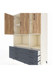 Kronos Dolap 6 Raflı 6 Çekmeceli 3 Kapaklı 132x59x195 Aytaşı-Çam/Antrasit