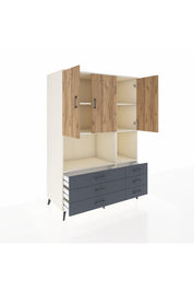 Kronos Dolap 6 Raflı 6 Çekmeceli 3 Kapaklı 132x59x195 Aytaşı-Çam/Antrasit