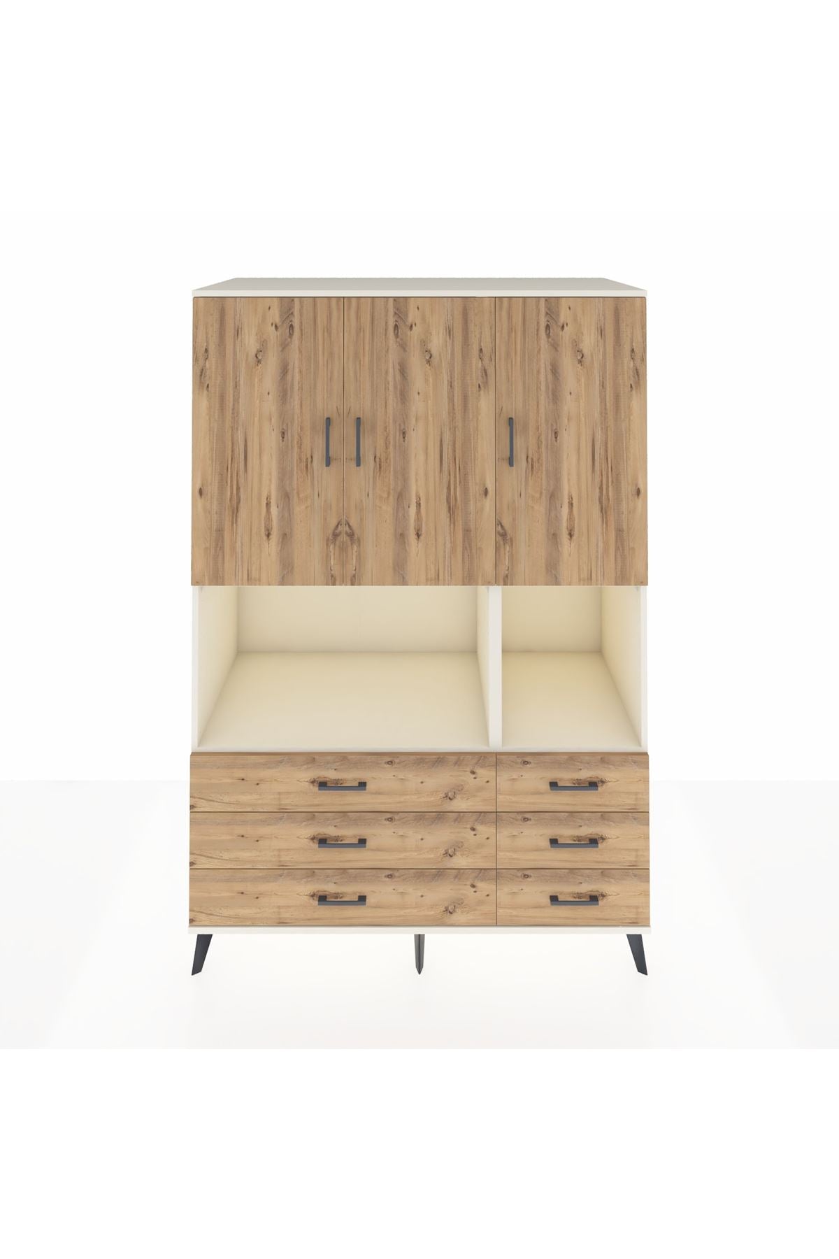 Kronos Dolap 6 Raflı 6 Çekmeceli 3 Kapaklı 132x59x195 Aytaşı-Çam/Çam