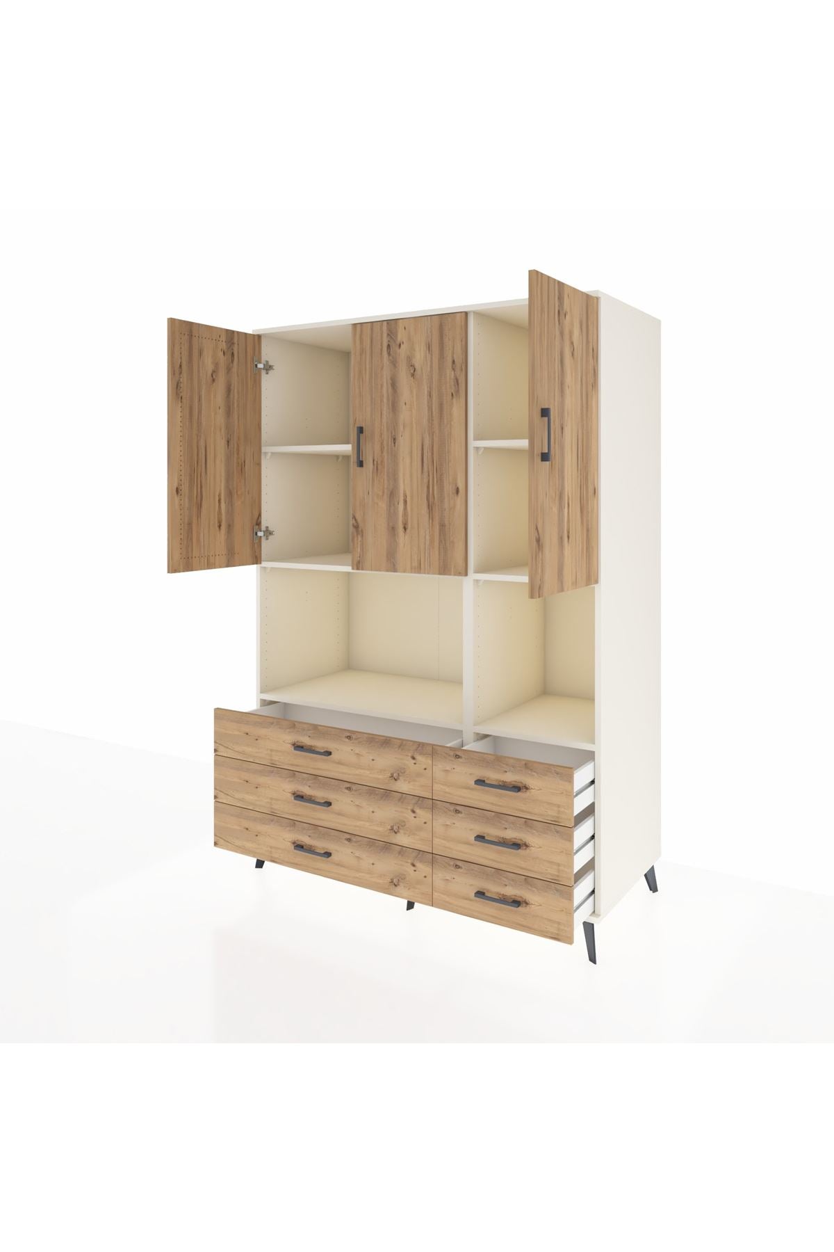 Kronos Dolap 6 Raflı 6 Çekmeceli 3 Kapaklı 132x59x195 Aytaşı-Çam/Çam