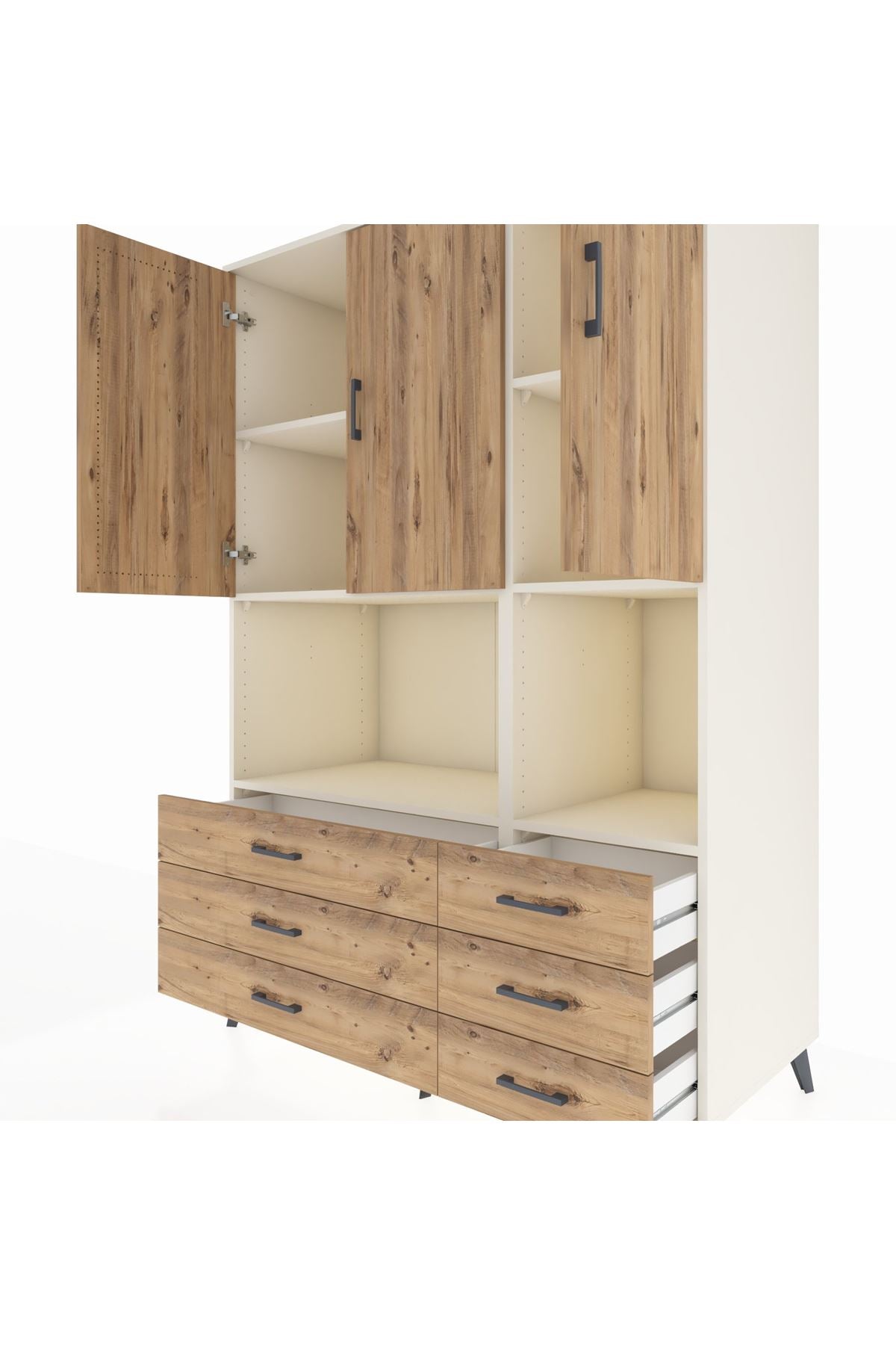 Kronos Dolap 6 Raflı 6 Çekmeceli 3 Kapaklı 132x59x195 Aytaşı-Çam/Çam