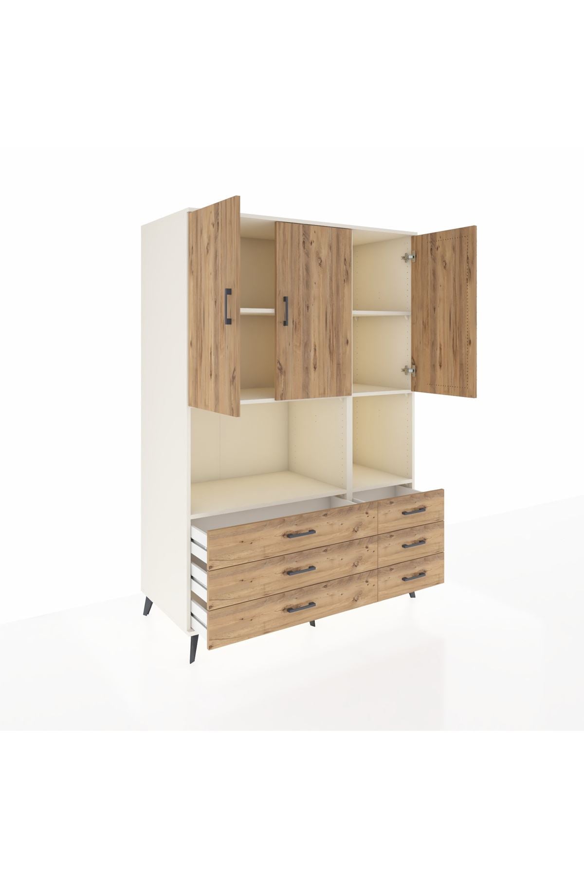 Kronos Dolap 6 Raflı 6 Çekmeceli 3 Kapaklı 132x59x195 Aytaşı-Çam/Çam