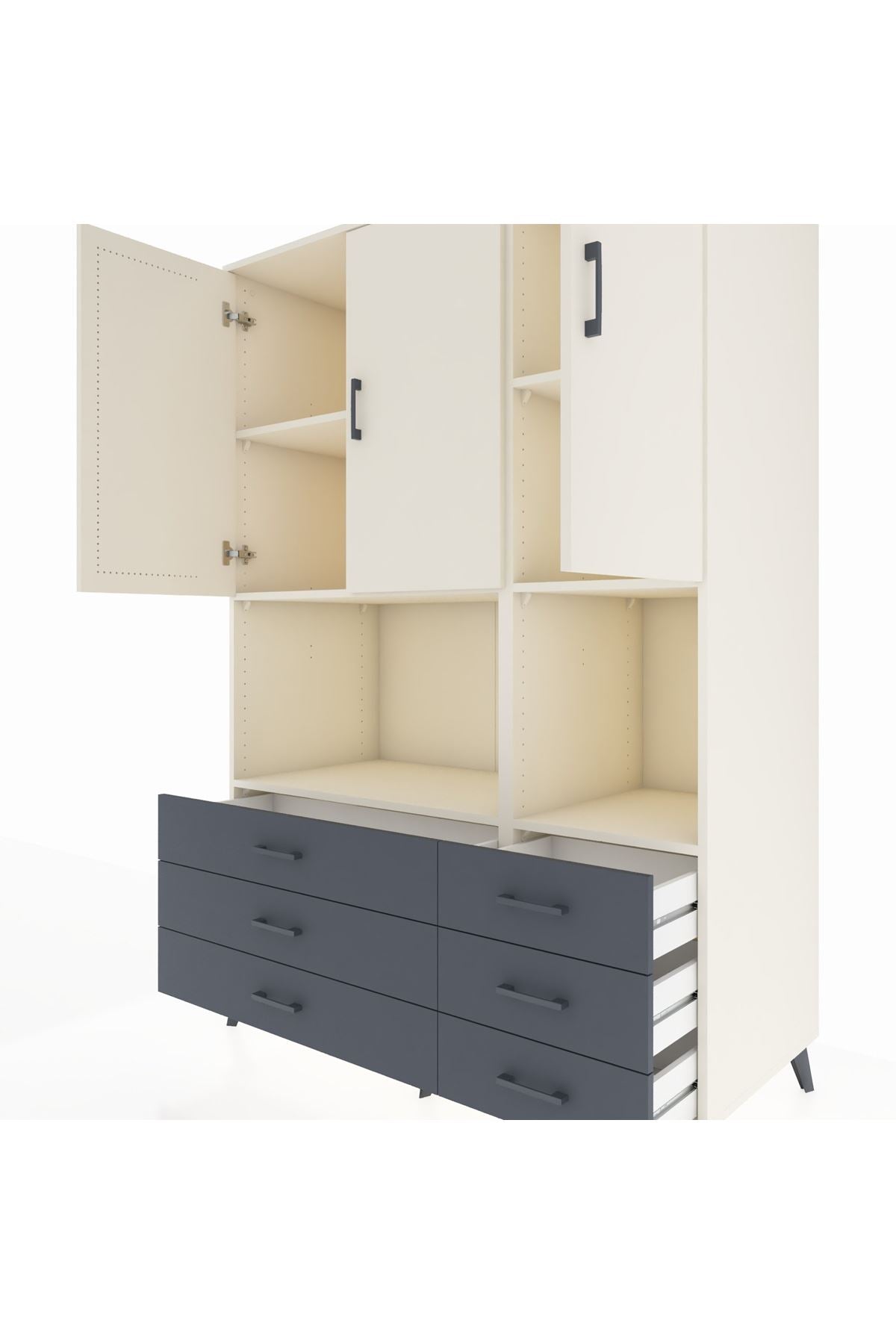 Kronos Dolap 6 Raflı 6 Çekmeceli 3 Kapaklı 132x59x195 Aytaşı-Aytaşı/Antrasit