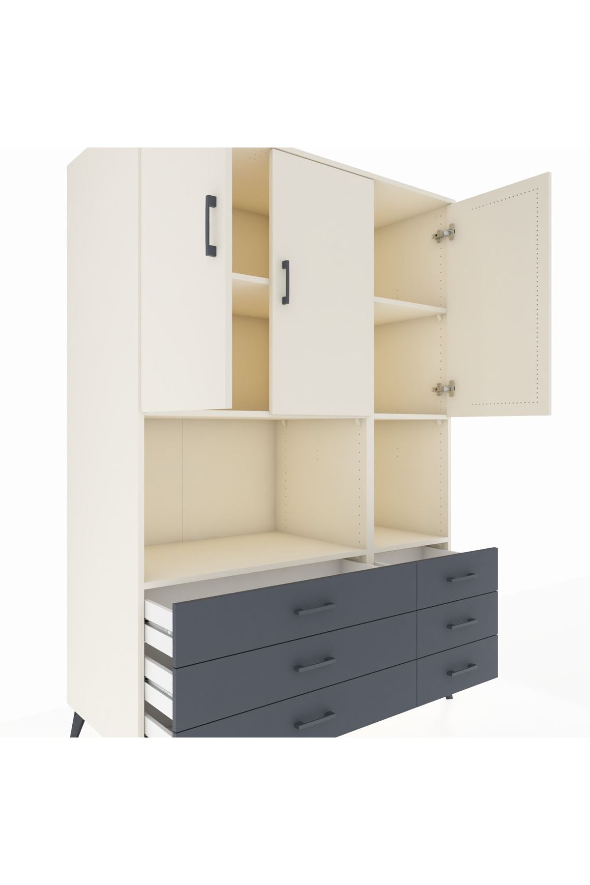 Kronos Dolap 6 Raflı 6 Çekmeceli 3 Kapaklı 132x59x195 Aytaşı-Aytaşı/Antrasit