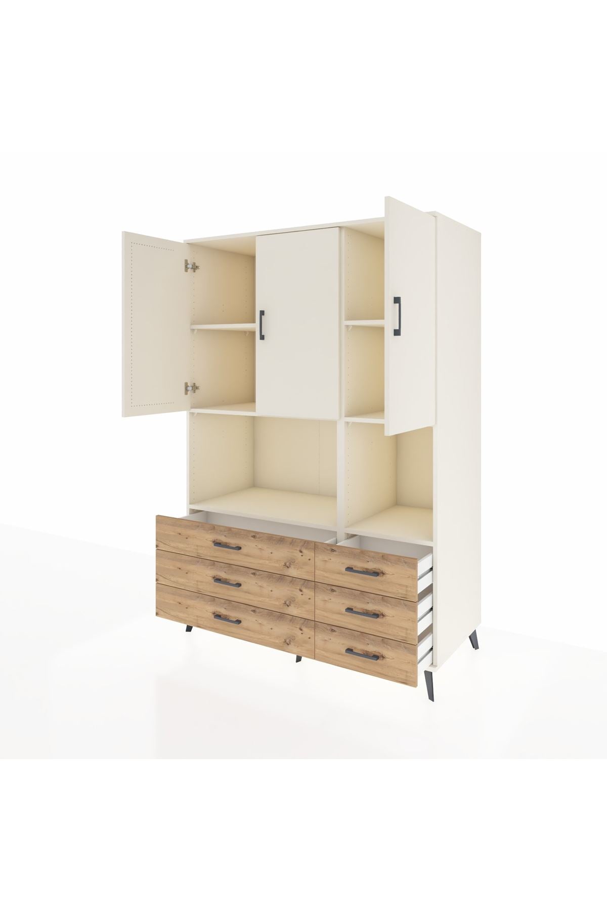 Kronos Dolap 6 Raflı 6 Çekmeceli 3 Kapaklı 132x59x195 Aytaşı-Aytaşı/Çam