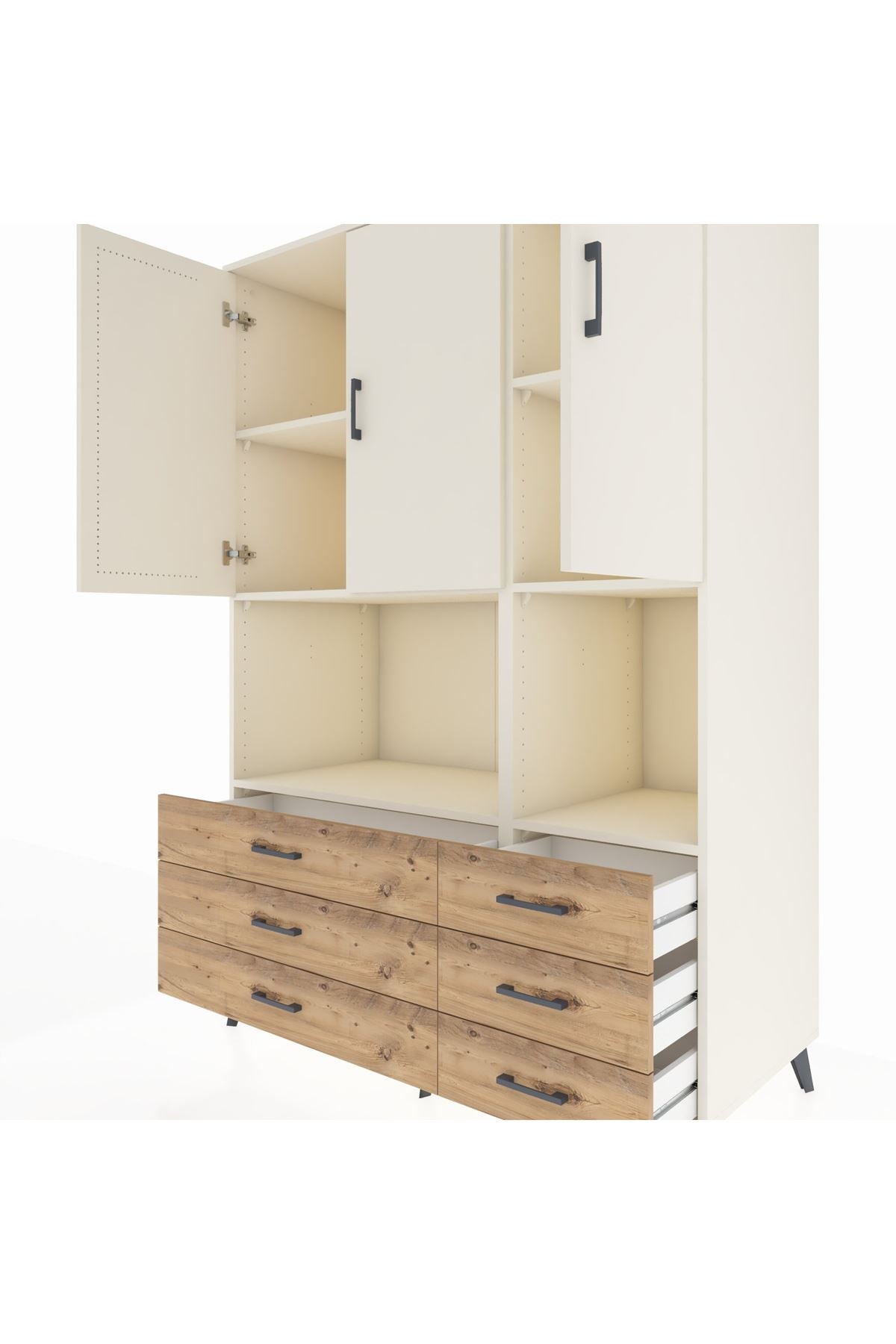 Kronos Dolap 6 Raflı 6 Çekmeceli 3 Kapaklı 132x59x195 Aytaşı-Aytaşı/Çam