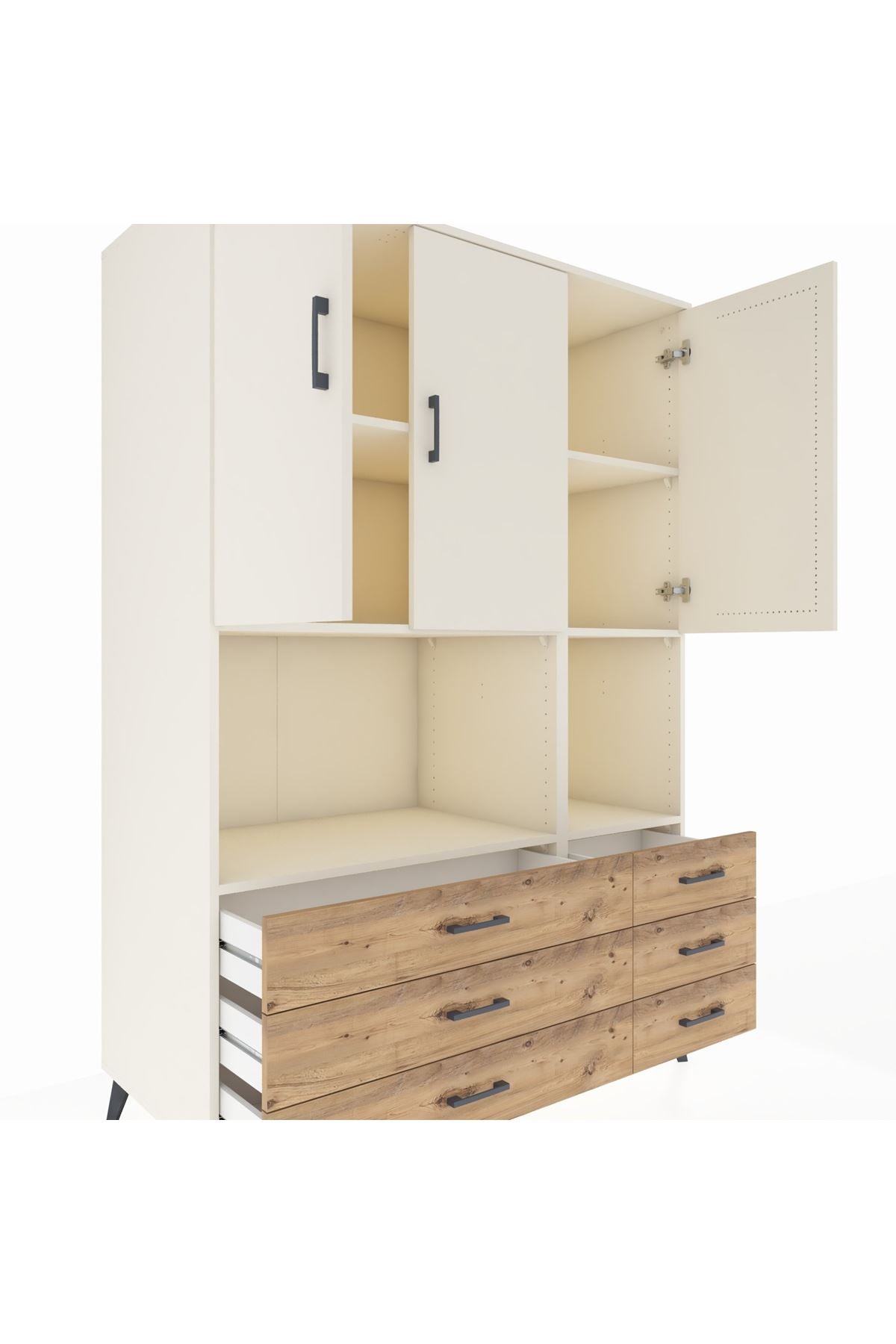 Kronos Dolap 6 Raflı 6 Çekmeceli 3 Kapaklı 132x59x195 Aytaşı-Aytaşı/Çam