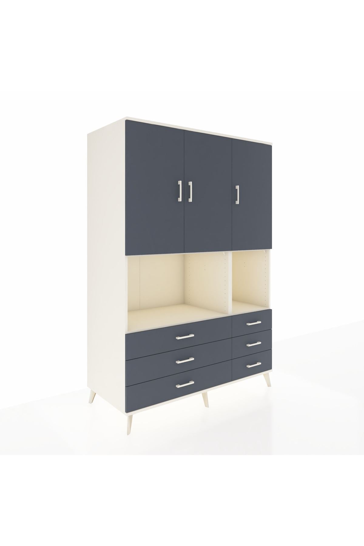 Kronos Dolap 6 Raflı 6 Çekmeceli 3 Kapaklı 132x59x195 Aytaşı-Antrasit/Antrasit