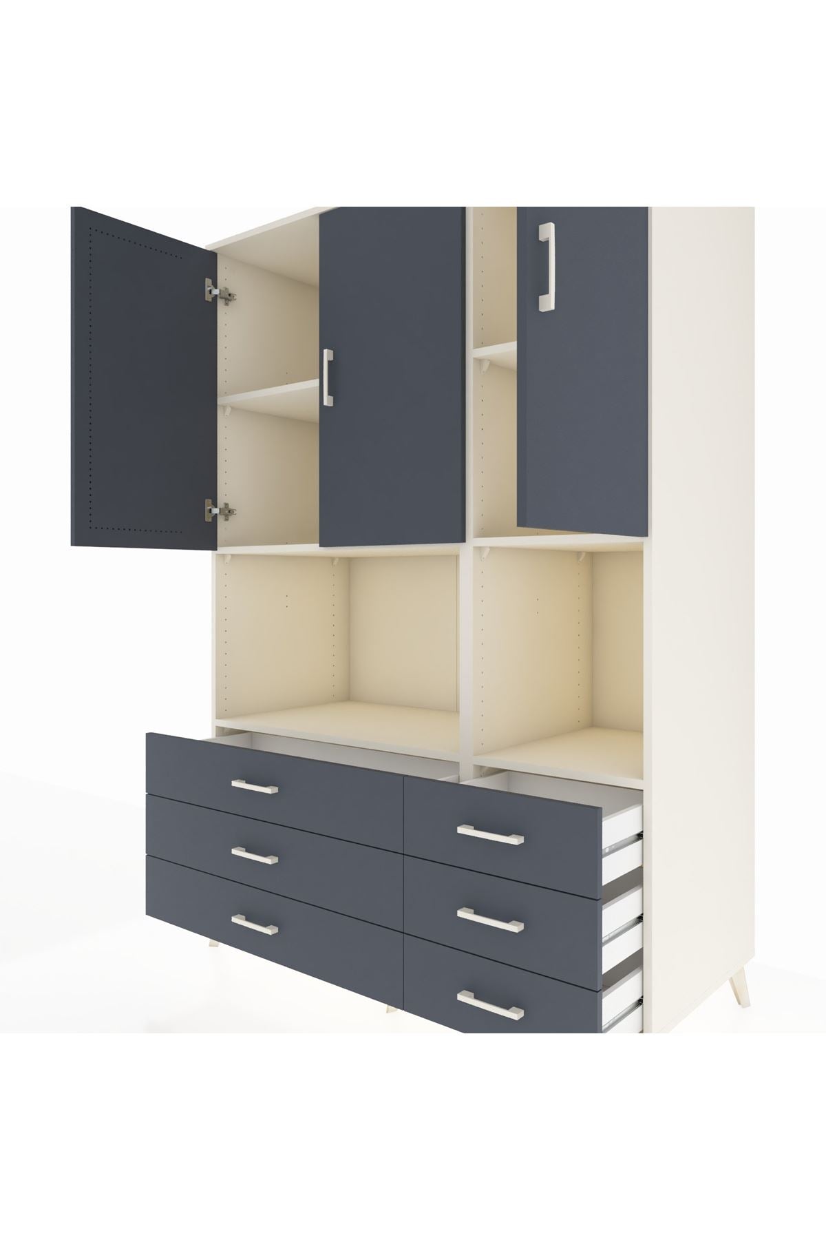 Kronos Dolap 6 Raflı 6 Çekmeceli 3 Kapaklı 132x59x195 Aytaşı-Antrasit/Antrasit