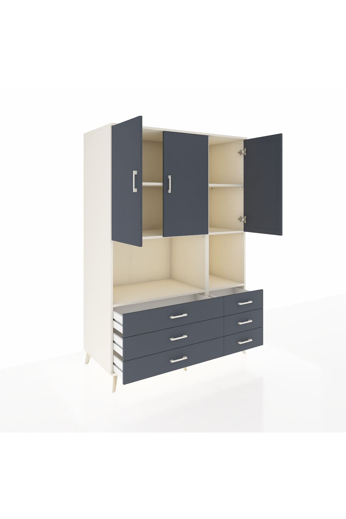 Kronos Dolap 6 Raflı 6 Çekmeceli 3 Kapaklı 132x59x195 Aytaşı-Antrasit/Antrasit