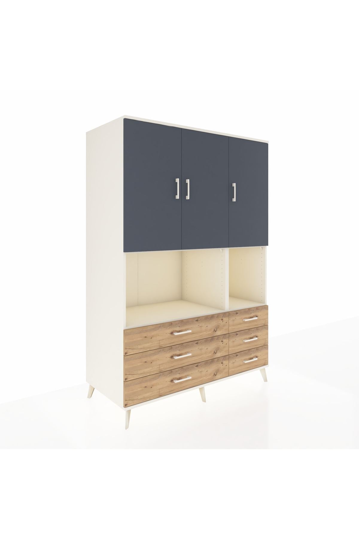 Kronos Dolap 6 Raflı 6 Çekmeceli 3 Kapaklı 132x59x195 Aytaşı-Antrasit/Çam