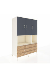 Kronos Dolap 6 Raflı 6 Çekmeceli 3 Kapaklı 132x59x195 Aytaşı-Antrasit/Çam