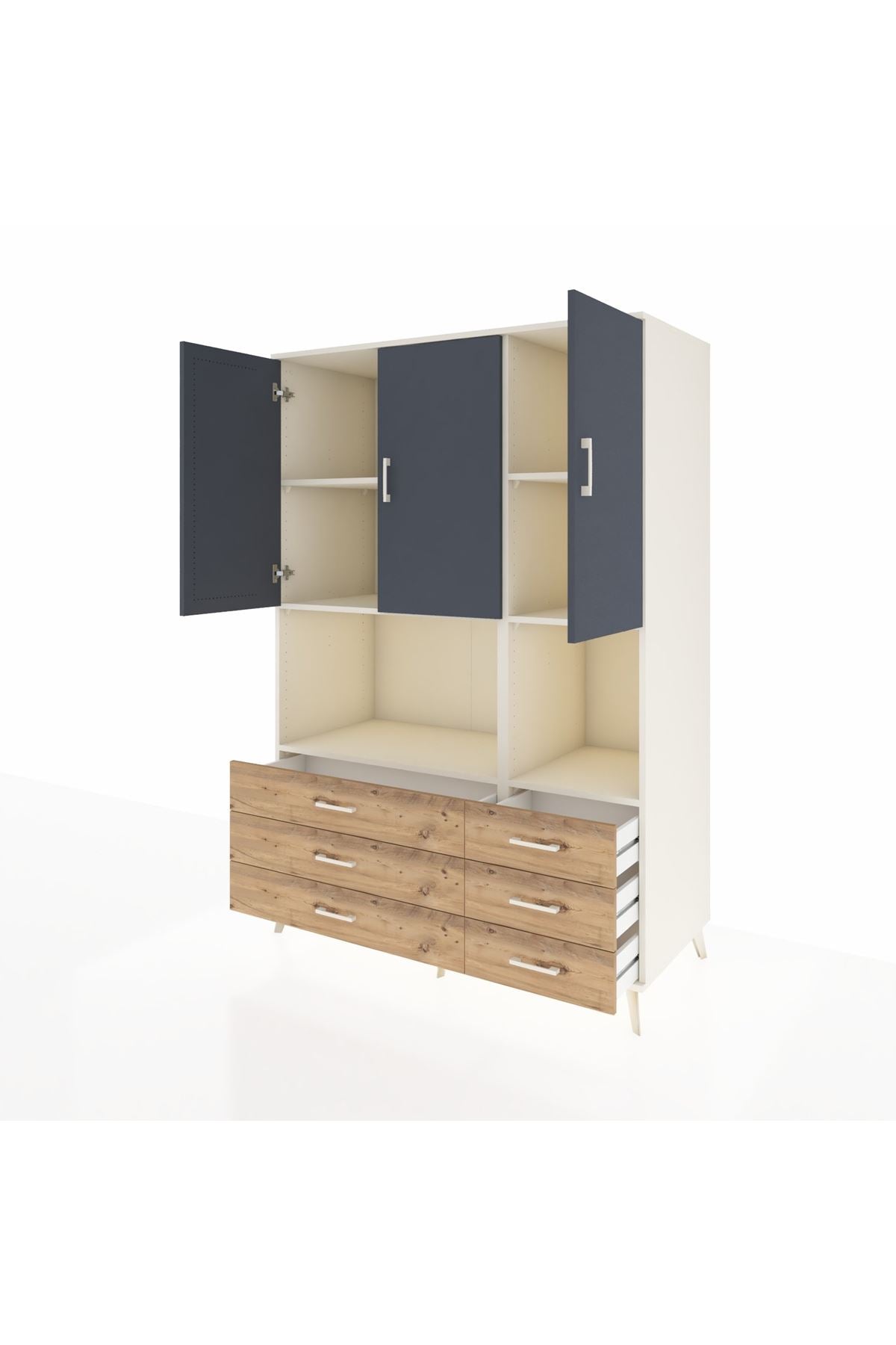 Kronos Dolap 6 Raflı 6 Çekmeceli 3 Kapaklı 132x59x195 Aytaşı-Antrasit/Çam