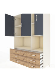 Kronos Dolap 6 Raflı 6 Çekmeceli 3 Kapaklı 132x59x195 Aytaşı-Antrasit/Çam