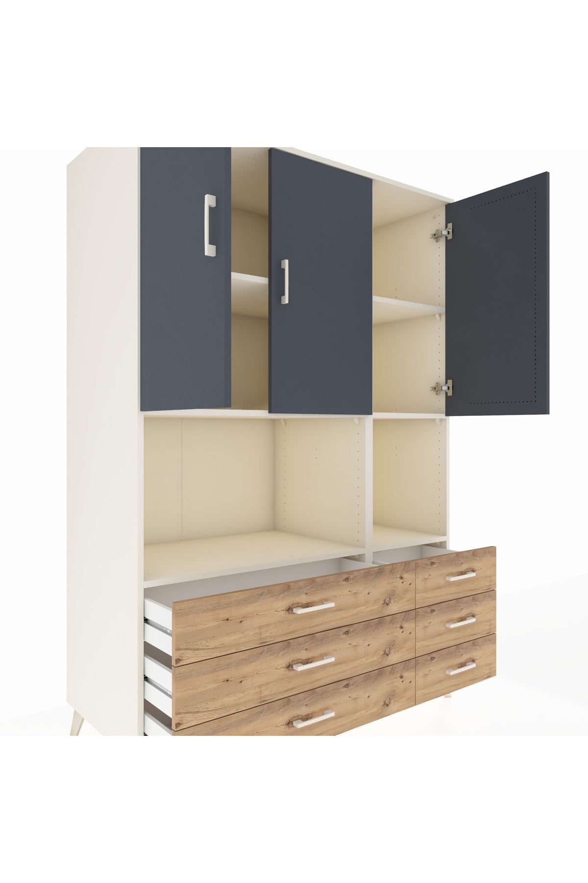 Kronos Dolap 6 Raflı 6 Çekmeceli 3 Kapaklı 132x59x195 Aytaşı-Antrasit/Çam