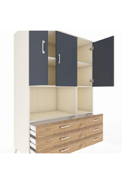 Kronos Dolap 6 Raflı 6 Çekmeceli 3 Kapaklı 132x59x195 Aytaşı-Antrasit/Çam