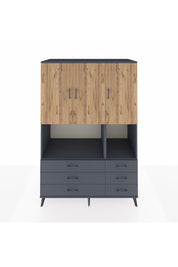 Kronos Dolap 6 Raflı 6 Çekmeceli 3 Kapaklı 132x59x195 Antrasit-Çam/Antrasit