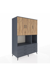 Kronos Dolap 6 Raflı 6 Çekmeceli 3 Kapaklı 132x59x195 Antrasit-Çam/Antrasit