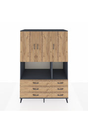 Kronos Dolap 6 Raflı 6 Çekmeceli 3 Kapaklı 132x59x195 Antrasit-Çam/Çam