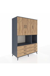 Kronos Dolap 6 Raflı 6 Çekmeceli 3 Kapaklı 132x59x195 Antrasit-Çam/Çam