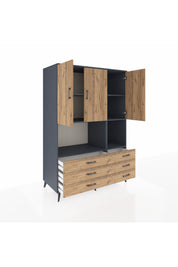 Kronos Dolap 6 Raflı 6 Çekmeceli 3 Kapaklı 132x59x195 Antrasit-Çam/Çam