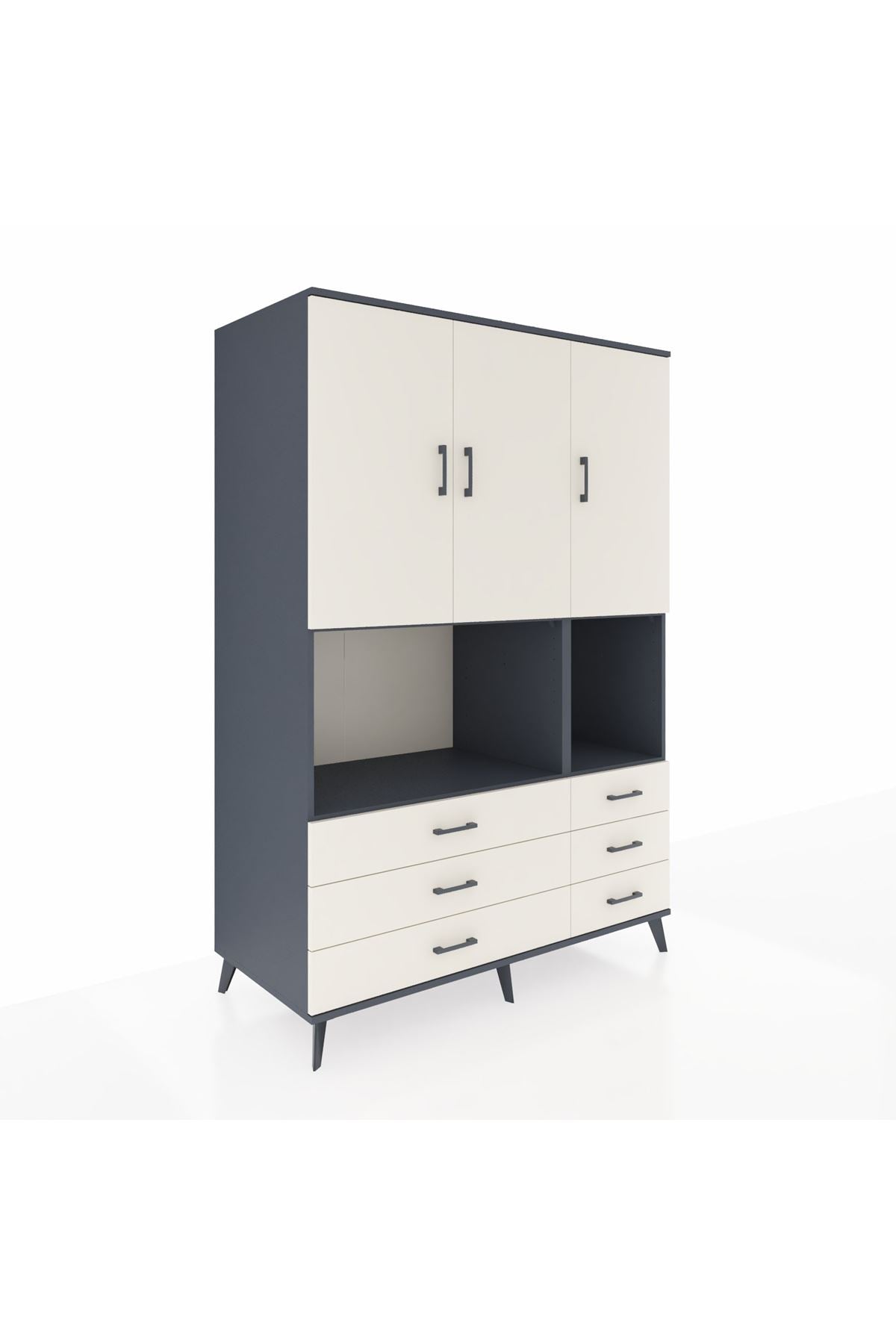 Kronos Dolap 6 Raflı 6 Çekmeceli 3 Kapaklı 132x59x195 Antrasit-Aytaşı/Aytaşı