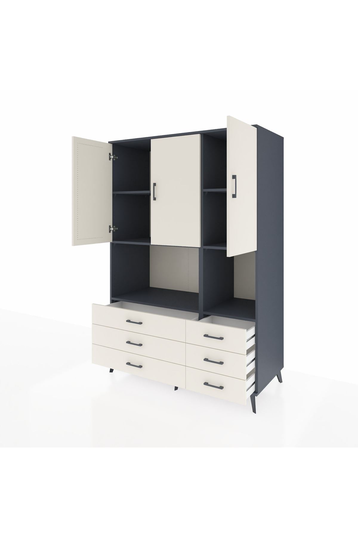 Kronos Dolap 6 Raflı 6 Çekmeceli 3 Kapaklı 132x59x195 Antrasit-Aytaşı/Aytaşı