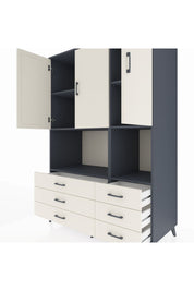 Kronos Dolap 6 Raflı 6 Çekmeceli 3 Kapaklı 132x59x195 Antrasit-Aytaşı/Aytaşı