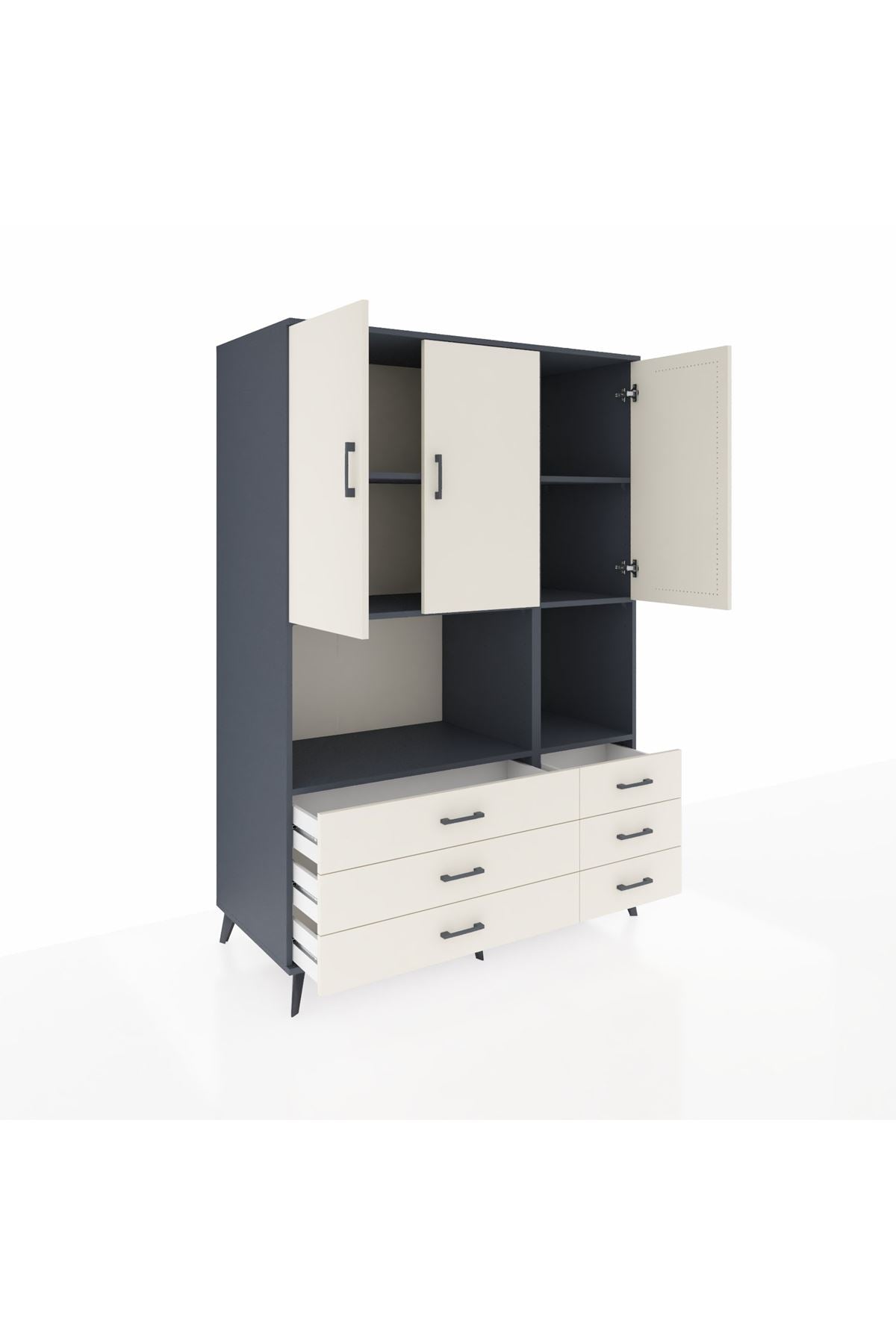 Kronos Dolap 6 Raflı 6 Çekmeceli 3 Kapaklı 132x59x195 Antrasit-Aytaşı/Aytaşı