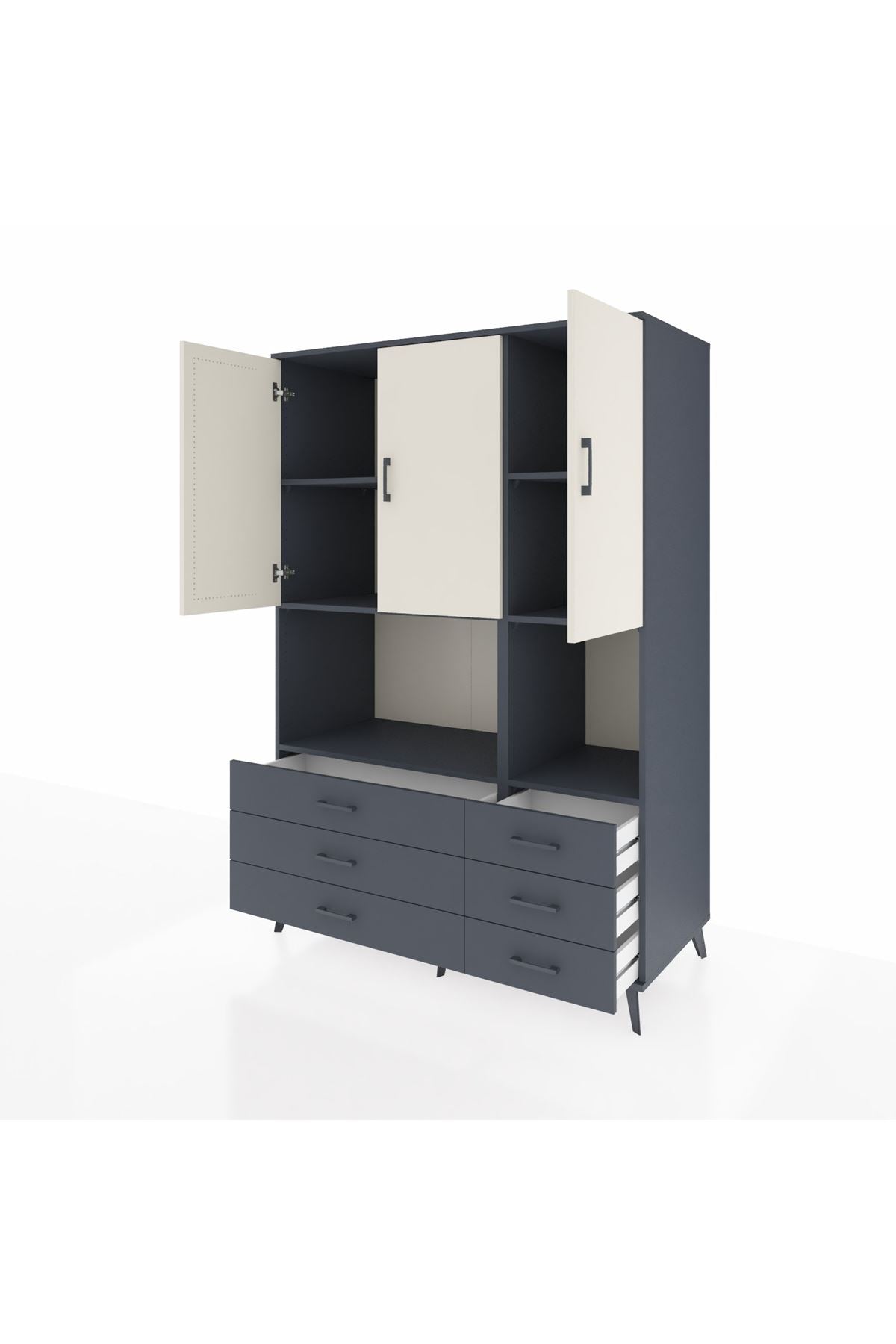 Kronos Dolap 6 Raflı 6 Çekmeceli 3 Kapaklı 132x59x195 Antrasit-Aytaşı/Antrasit