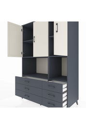 Kronos Dolap 6 Raflı 6 Çekmeceli 3 Kapaklı 132x59x195 Antrasit-Aytaşı/Antrasit
