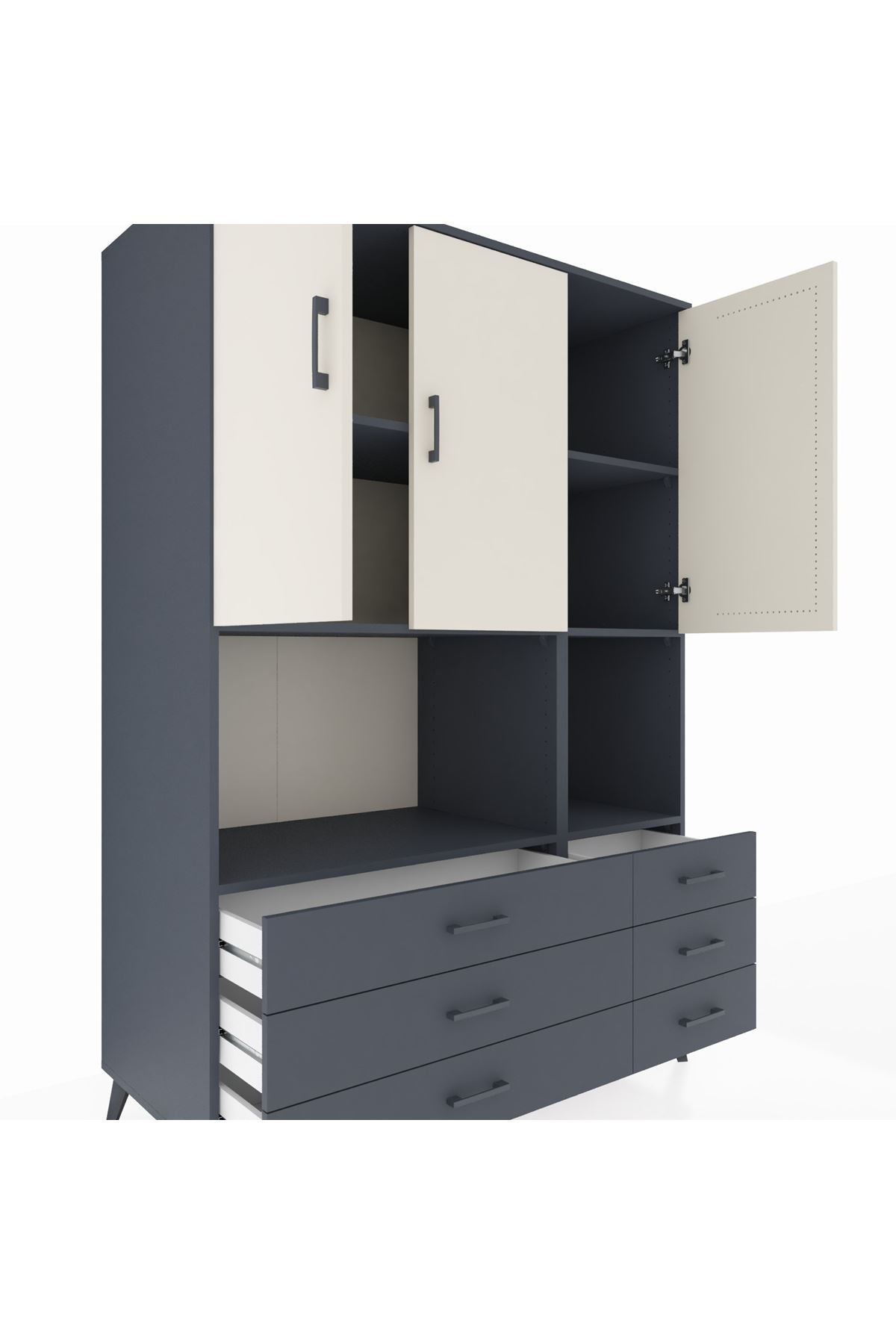 Kronos Dolap 6 Raflı 6 Çekmeceli 3 Kapaklı 132x59x195 Antrasit-Aytaşı/Antrasit