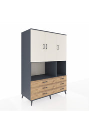 Kronos Dolap 6 Raflı 6 Çekmeceli 3 Kapaklı 132x59x195 Antrasit-Aytaşı/Çam