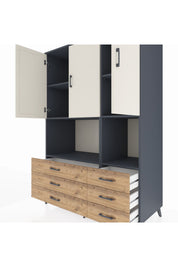 Kronos Dolap 6 Raflı 6 Çekmeceli 3 Kapaklı 132x59x195 Antrasit-Aytaşı/Çam