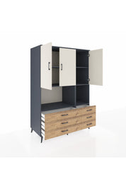 Kronos Dolap 6 Raflı 6 Çekmeceli 3 Kapaklı 132x59x195 Antrasit-Aytaşı/Çam