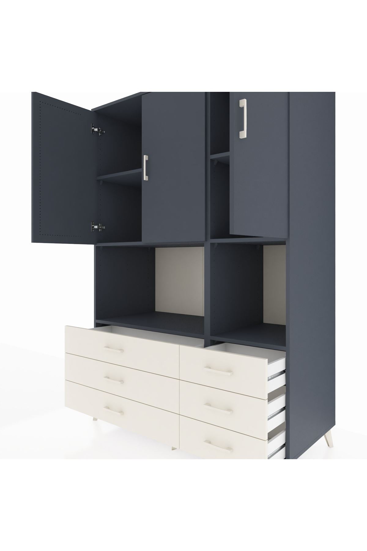 Kronos Dolap 6 Raflı 6 Çekmeceli 3 Kapaklı 132x59x195 Antrasit-Antrasit/Aytaşı