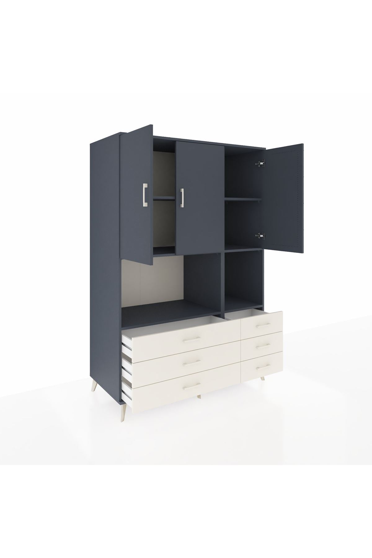 Kronos Dolap 6 Raflı 6 Çekmeceli 3 Kapaklı 132x59x195 Antrasit-Antrasit/Aytaşı