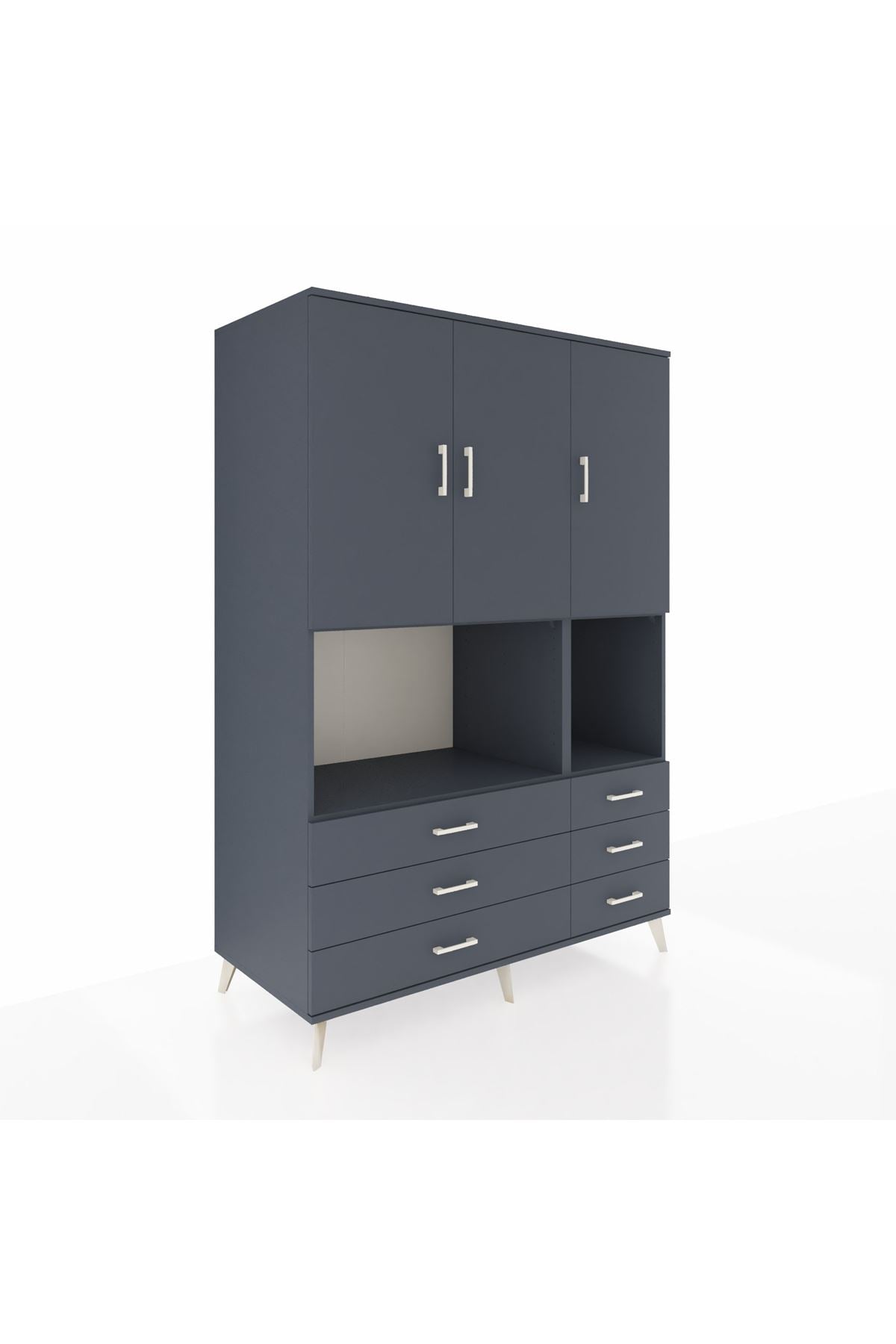 Kronos Dolap 6 Raflı 6 Çekmeceli 3 Kapaklı 132x59x195 Antrasit-Antrasit/Antrasit