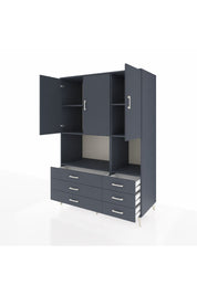 Kronos Dolap 6 Raflı 6 Çekmeceli 3 Kapaklı 132x59x195 Antrasit-Antrasit/Antrasit