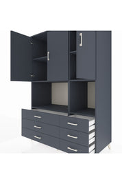 Kronos Dolap 6 Raflı 6 Çekmeceli 3 Kapaklı 132x59x195 Antrasit-Antrasit/Antrasit
