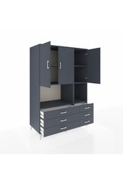 Kronos Dolap 6 Raflı 6 Çekmeceli 3 Kapaklı 132x59x195 Antrasit-Antrasit/Antrasit