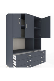 Kronos Dolap 6 Raflı 6 Çekmeceli 3 Kapaklı 132x59x195 Antrasit-Antrasit/Antrasit