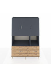 Kronos Dolap 6 Raflı 6 Çekmeceli 3 Kapaklı 132x59x195 Antrasit-Antrasit/Çam